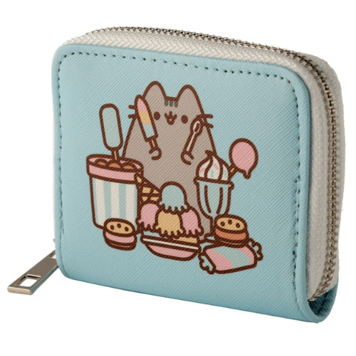 Pusheen Foodie Cat Zip Around Small Wallet Purse (White or Blue) - PartyErasers