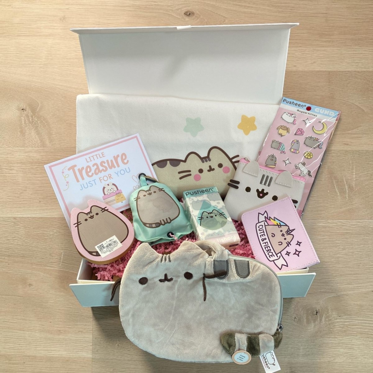 Pusheen Gift Hamper Cat Lover Set Tote Bag Stickers Plush Cute Kawaii Box - PartyErasers