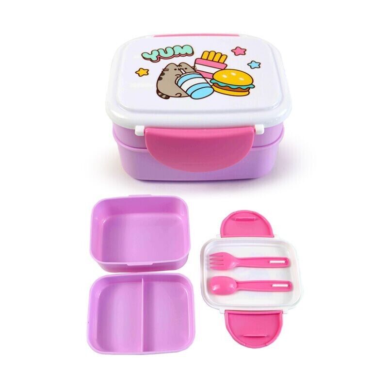 Pusheen the Cat Foodie Clip Lock Stacked Bento Lunch Box with Cutlery - PartyErasers