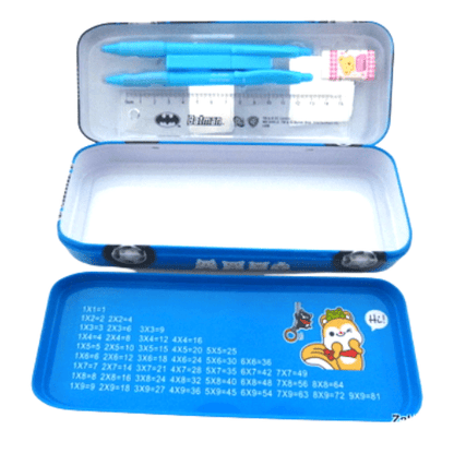 Racing Car Shape Metal Stationery Set - Animal Friends Design - Blue - PartyErasers