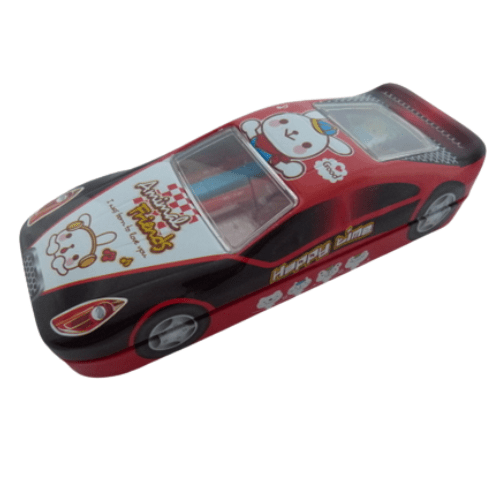 Racing Car Shape Metal Stationery Set - Animal Friends Design - Red - PartyErasers