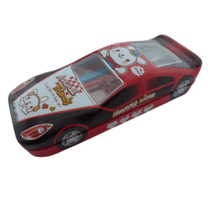 Racing Car Shape Metal Stationery Set - Animal Friends Design - Red - PartyErasers