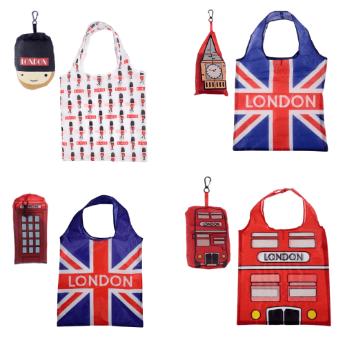 Reusable Foldable Shopping Bag Sourvenir London Bus, Postbox, Guardsman, Big Ben - PartyErasers