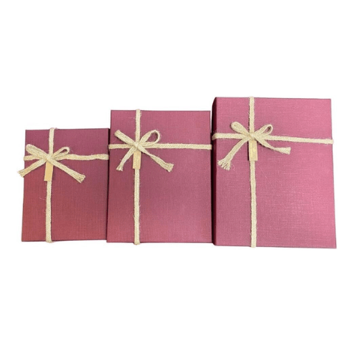 Set of 3 Rigid Luxury Beige Gift Box with Maroon Top Lid (3 sizes) - PartyErasers