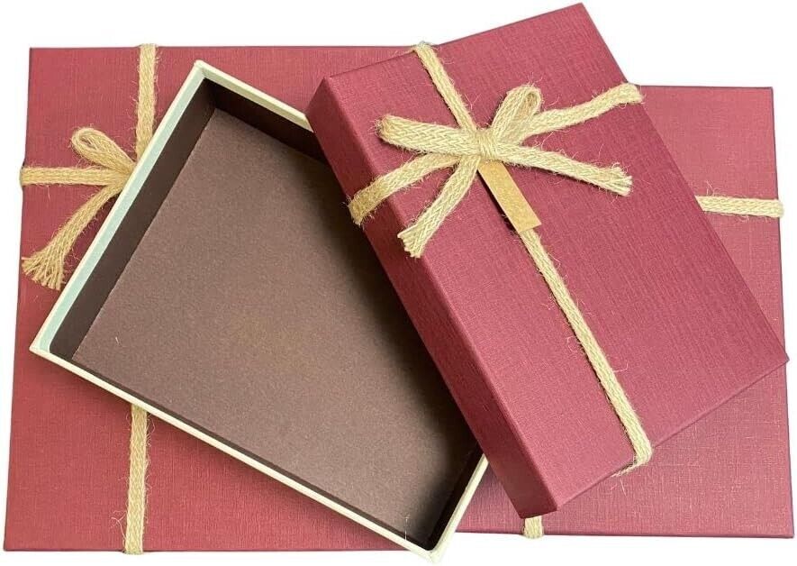Set of 3 Rigid Luxury Beige Gift Box with Maroon Top Lid (3 sizes) - PartyErasers