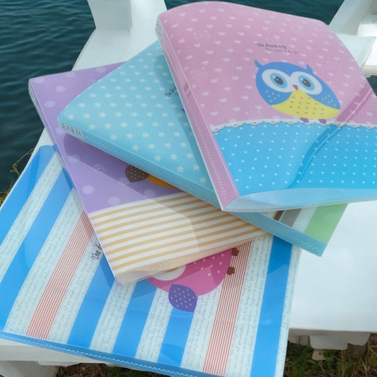 Set of 4 Cute Owl 20 pockets A4 Display Book File Folder - PartyErasers