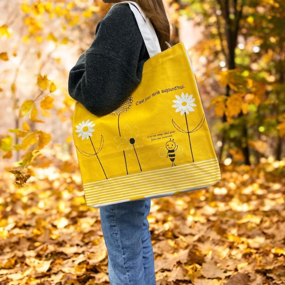 Shinzi Katoh Cotton Zipper Tote Bag with Pockets and Zipper for Shopping or Work - PartyErasers