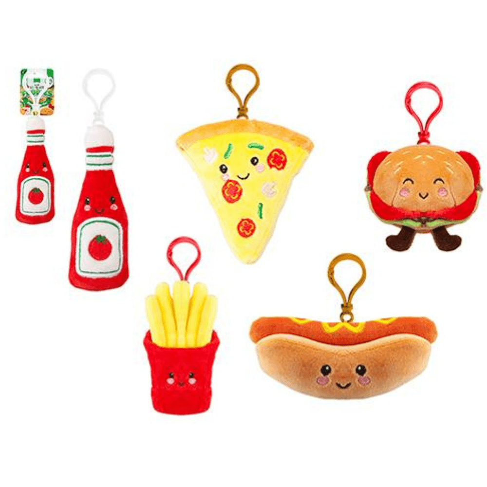 Softlings Fast Food Foodies Plush Clip On 12cm Ketchup Pizza Hotdog French Fries - PartyErasers