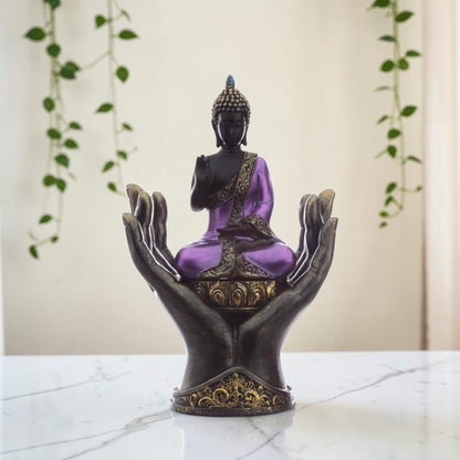Thai Buddha In Hands Meditating Ornament Purple Black Mindfulness Statue - PartyErasers