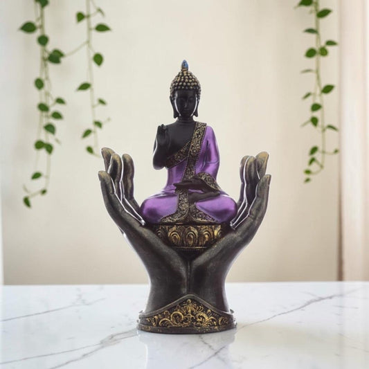 Thai Buddha In Hands Meditating Ornament Purple Black Mindfulness Statue - PartyErasers