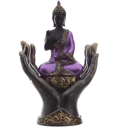 Thai Buddha In Hands Meditating Ornament Purple Black Mindfulness Statue - PartyErasers