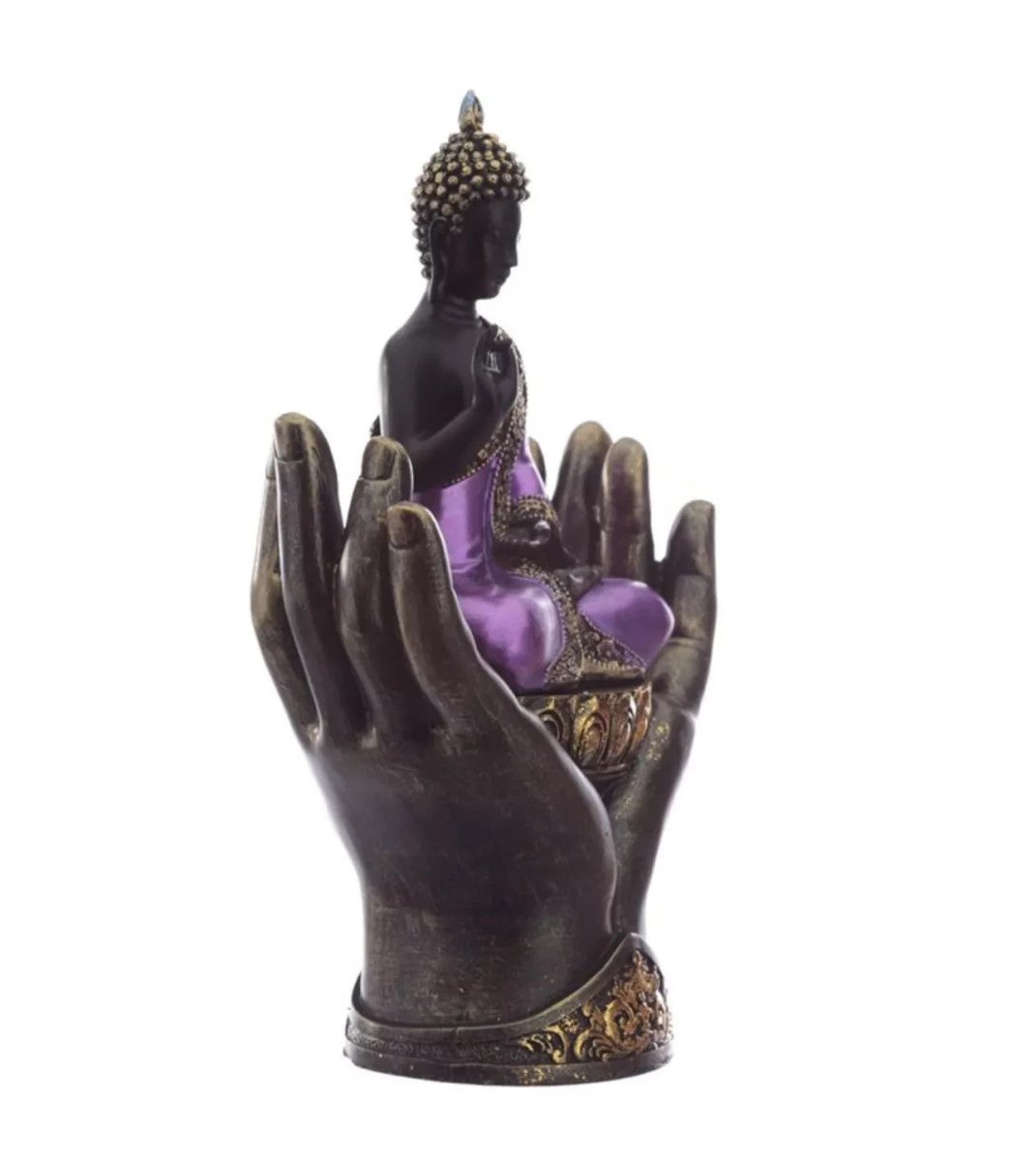 Thai Buddha In Hands Meditating Ornament Purple Black Mindfulness Statue - PartyErasers