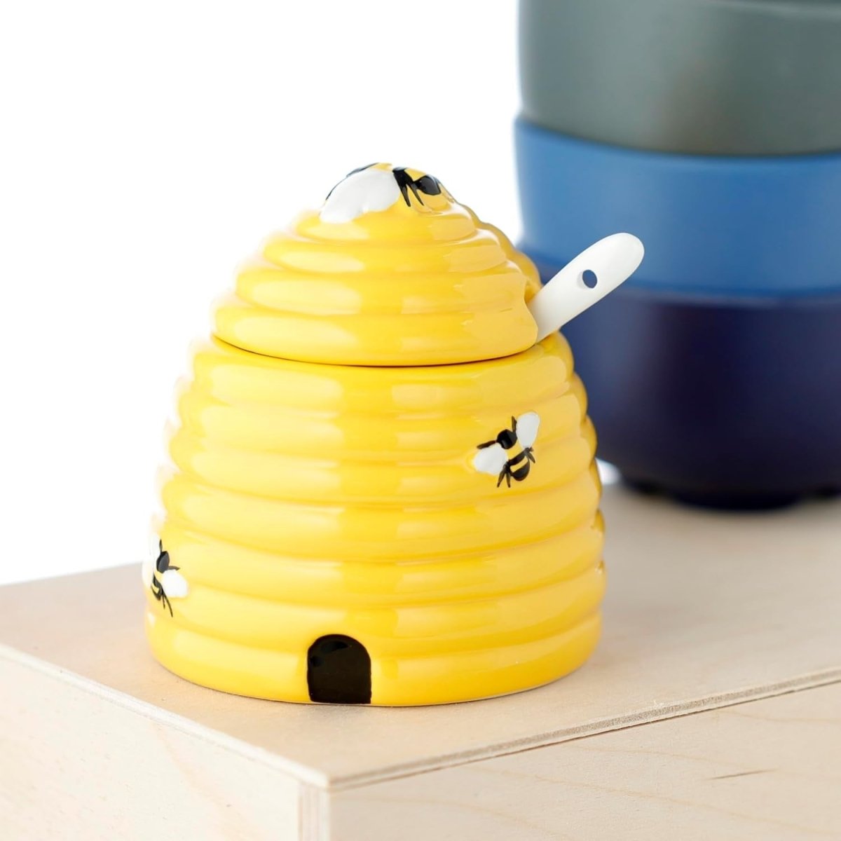 The Nectar Meadows Ceramic Beehive Pot and Spoon Kitchenware - PartyErasers