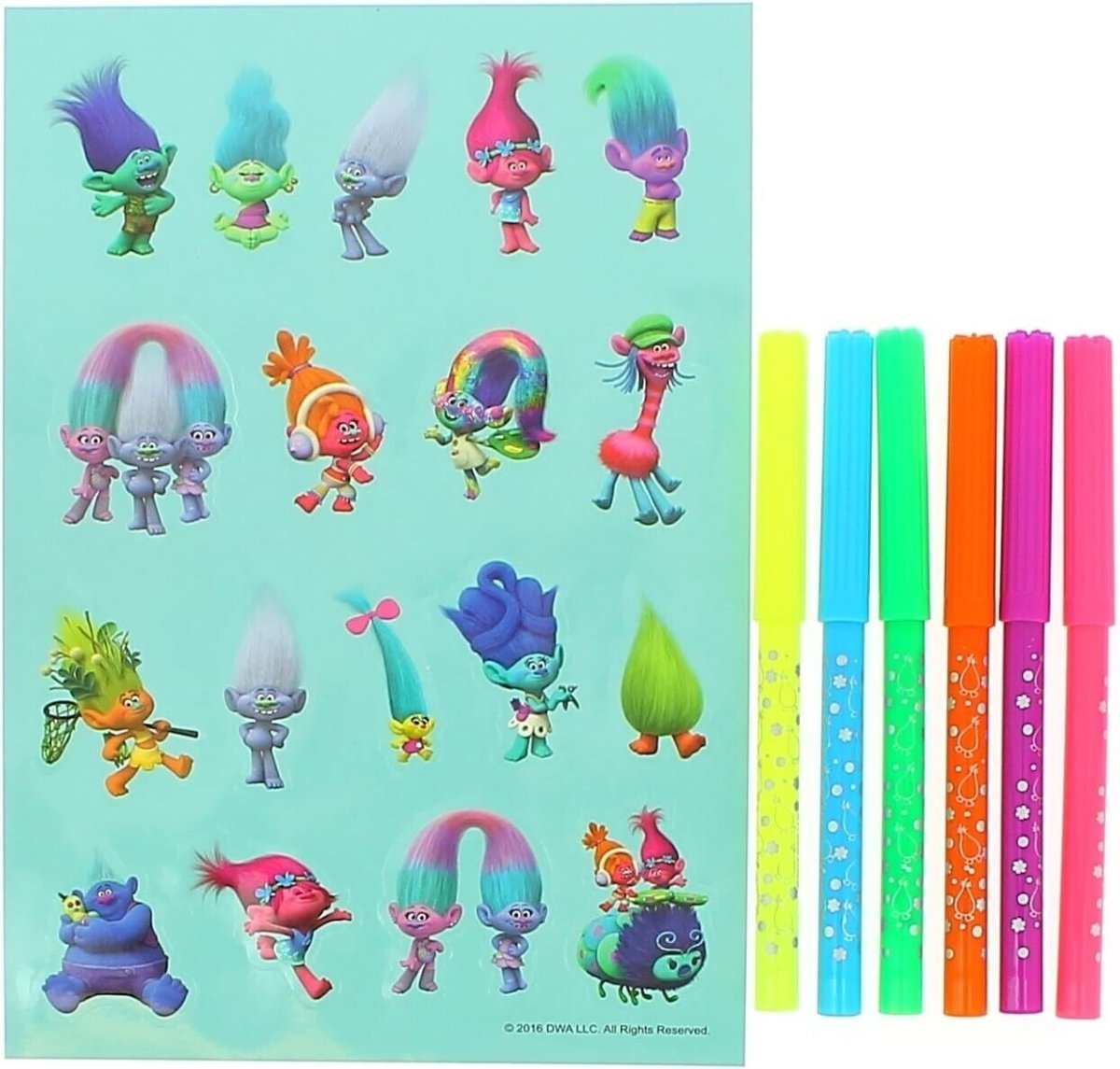 Trolls Movie A4 Poster Set Colouring and Sticker set - PartyErasers