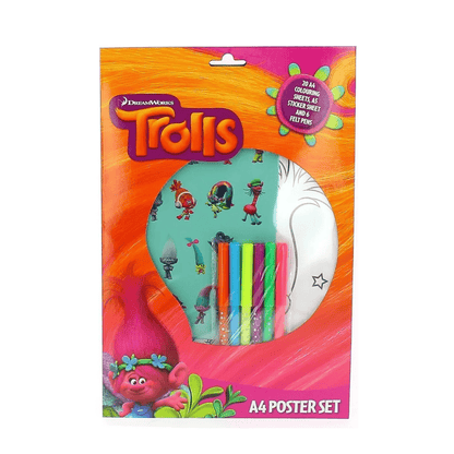 Trolls Movie A4 Poster Set Colouring and Sticker set - PartyErasers