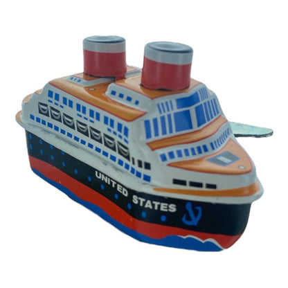 Vintage Windup Tin Toy Small Ship Vessel Sea Cargo Cruise - PartyErasers