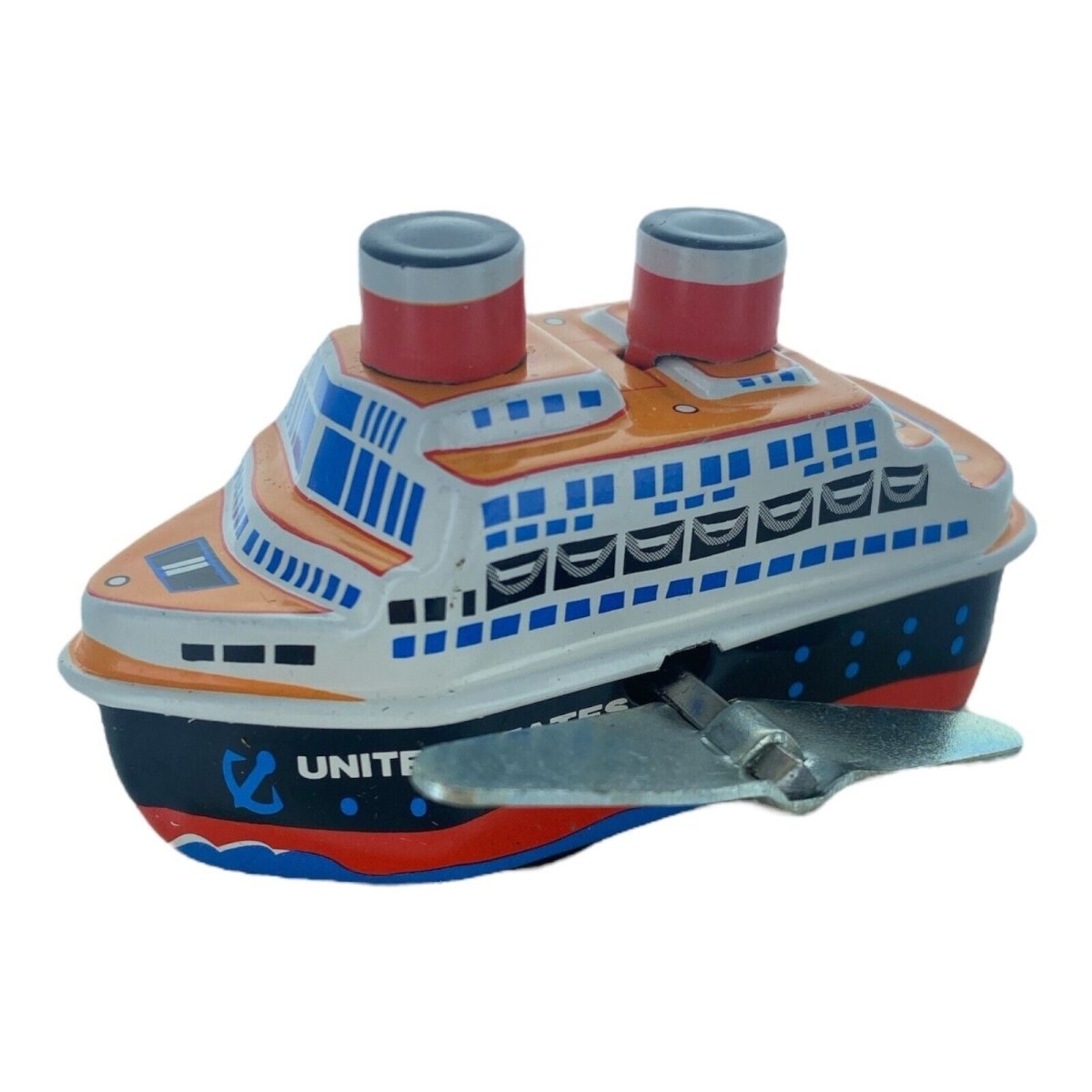 Vintage Windup Tin Toy Small Ship Vessel Sea Cargo Cruise - PartyErasers