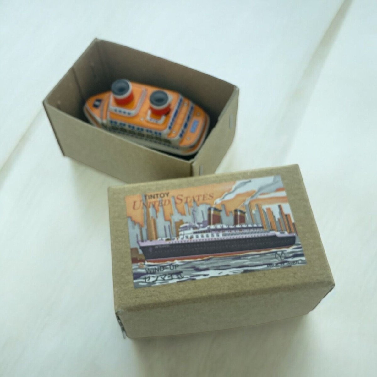 Vintage Windup Tin Toy Small Ship Vessel Sea Cargo Cruise - PartyErasers