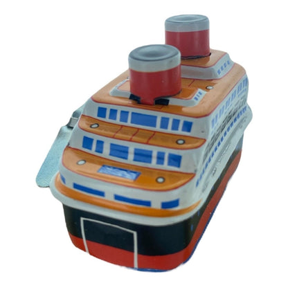 Vintage Windup Tin Toy Small Ship Vessel Sea Cargo Cruise - PartyErasers