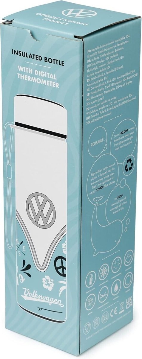 VW Volkswagen Blue Surf Hot & Cold Digital Thermometer Insulated Bottle - PartyErasers