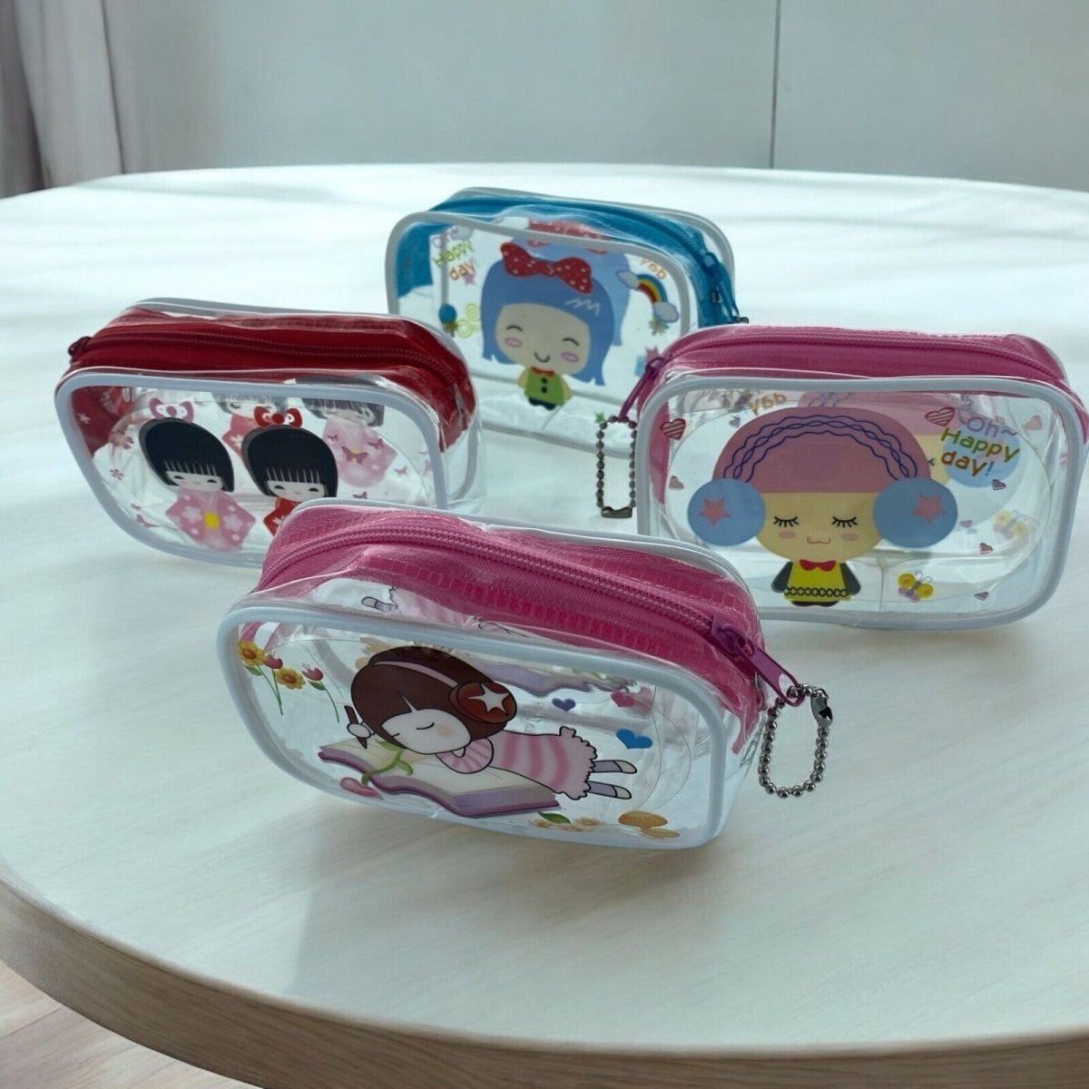 Wholesale 24x Mini Clear PVC Zipper Pouch Cute Kawaii Coin Bag Storage Bulk Job - PartyErasers