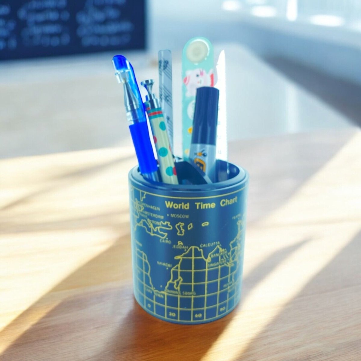 Wold Map Design Pen Pencil Cup Holder Stationery Desk Organiser - PartyErasers